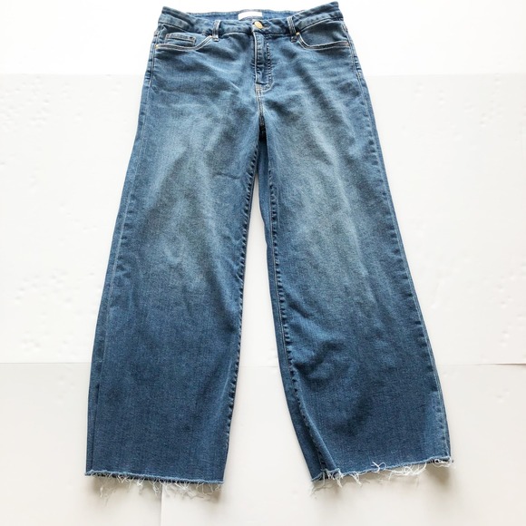 KUT from the Kloth Meg Fab Ab Wide Leg Jeans Womens 8 High Rise Raw Hem Blue - Picture 3 of 11